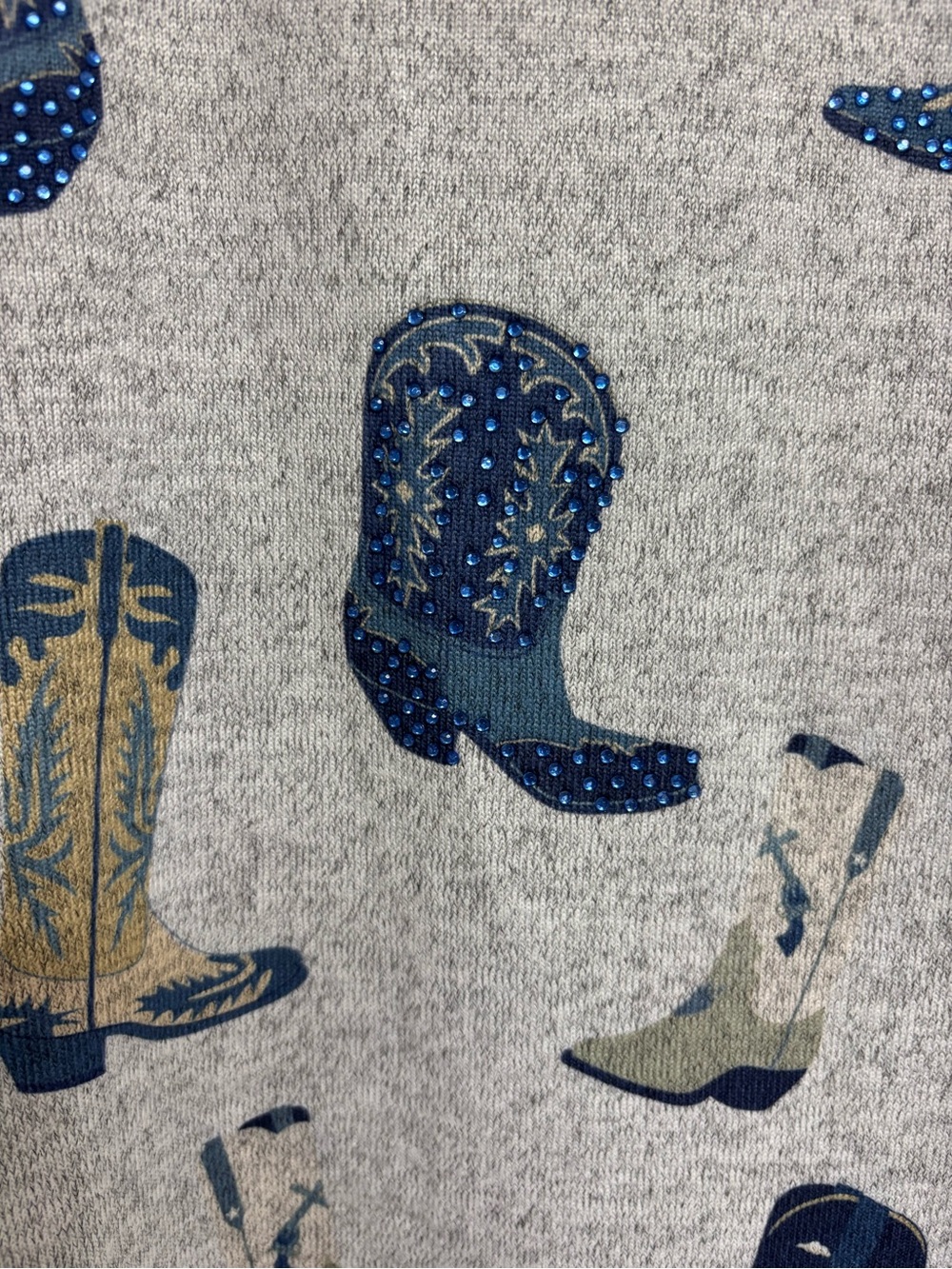 Women's Gray Cowboy Boot Print Sweater Top - Picture 3 of 6